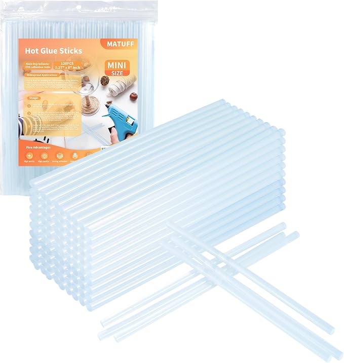 MATUFF Mini hot Glue Gun Sticks – 120 Pcs Clear hot Glue Sticks Dia 0.27” x 8”