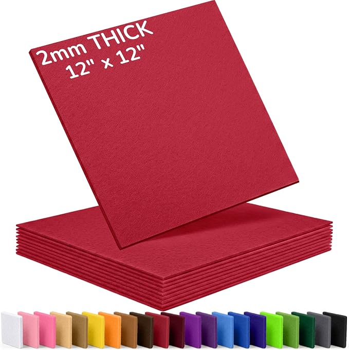 2mm Stiff Felt Sheets 12" X 12" | Thick Polyester Felt Material, DIY Craft