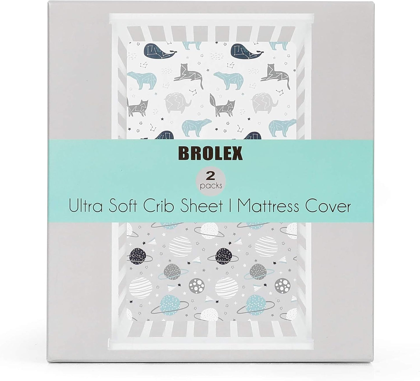 BROLEX Baby Fitted Crib Sheets: Kid Crib Sheets - Set of 2 for Toddler Standard Size Crib Mattress for Boys and Girls - Jersey Knit Crib Bed Sheets Space Planet