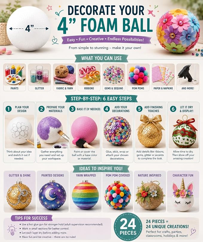 Evershine 24 Pack 4 Inch Craft Foam Ball