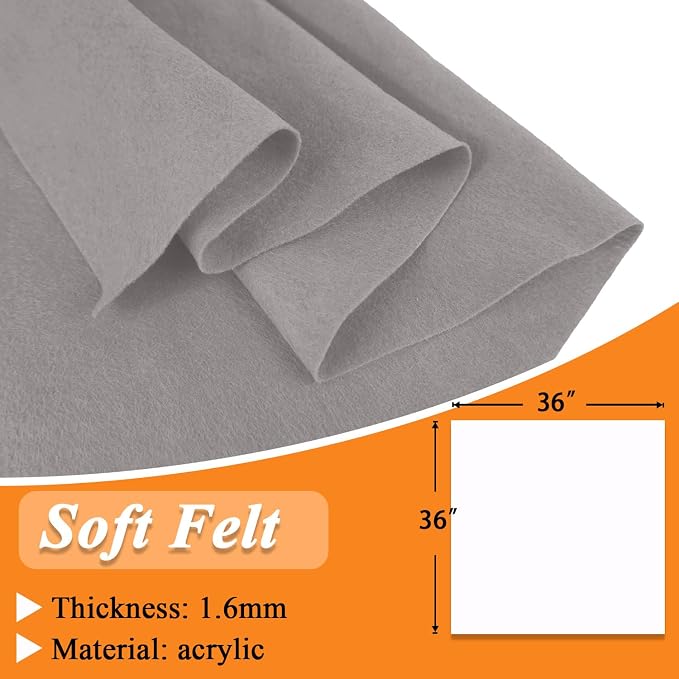 IONTACH 36" X 36" Grey Soft Felt Fabric 1.6mm Thick | Felt Sheets