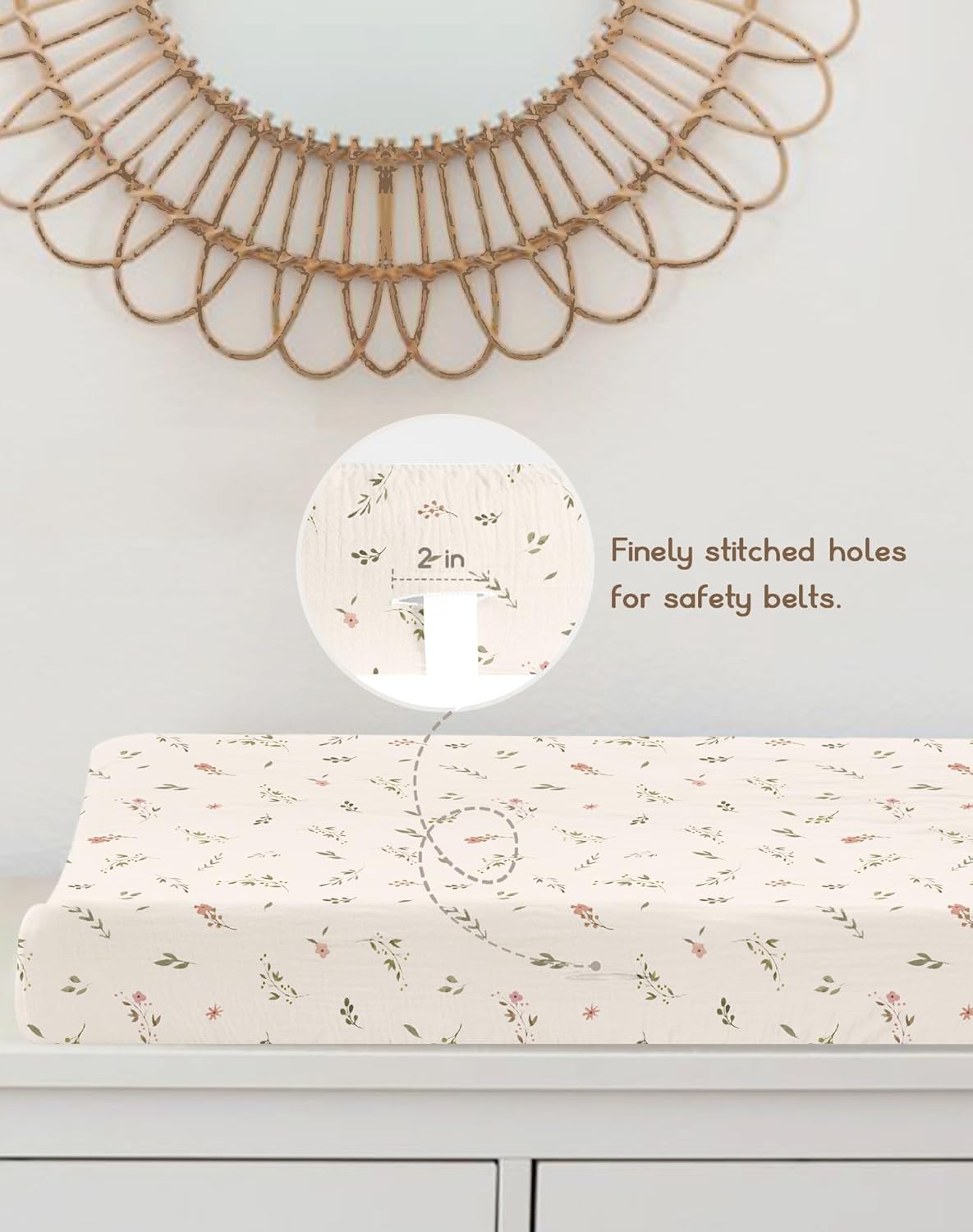 Changing Pad Cover for Baby Boy Girl 2 Pack, Muslin Changing Table Pad Covers with Boho Style, Neutral Nursery Bedding Essentials Soft and Breathable(Petal Leaf & Pink)