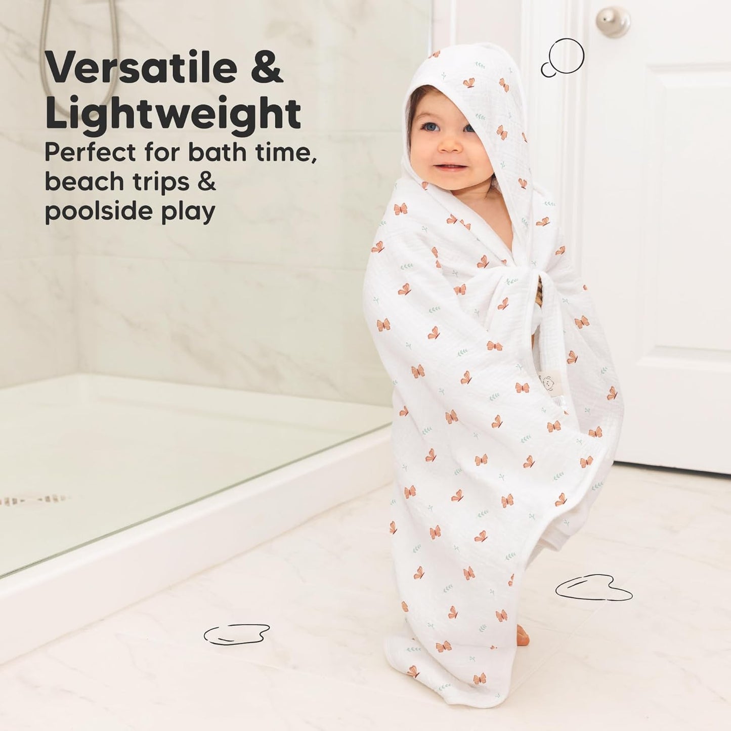 KeaBabies Muslin Baby Bath Towels with Hood for Girls, Boys -Large Organic Cotton Hooded Baby Towels for Newborns,Toddlers,Infant,Kids,Soft Absorbent Newborn Bath Essentials Gift Set(Monarch, Petite)