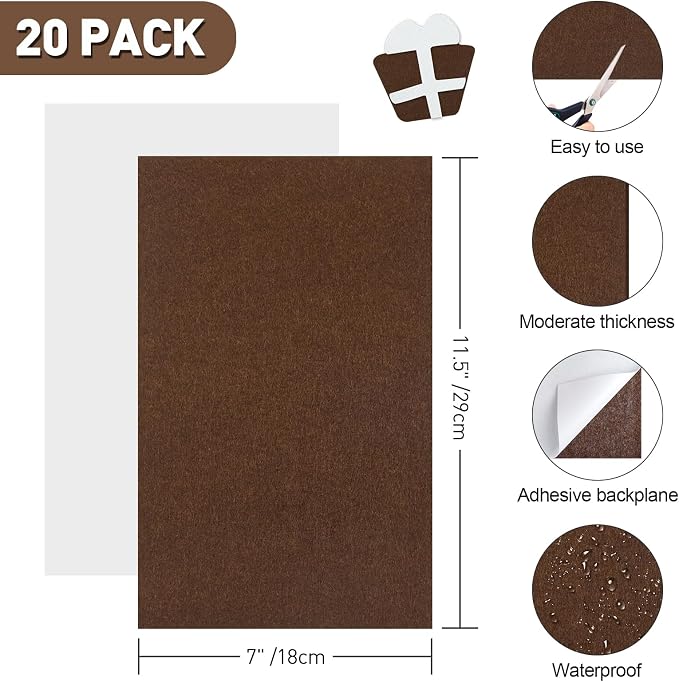 NACHLYNN 20Pcs Self Adhesive Felt Fabric Sheets 7"x11.5" /18x29cm Sticky Back
