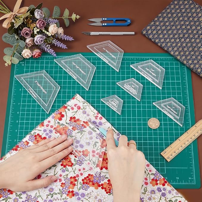 BENECREAT 16 Pcs Half Hexagon Quilting Template, Transparent Patchwork Stencil
