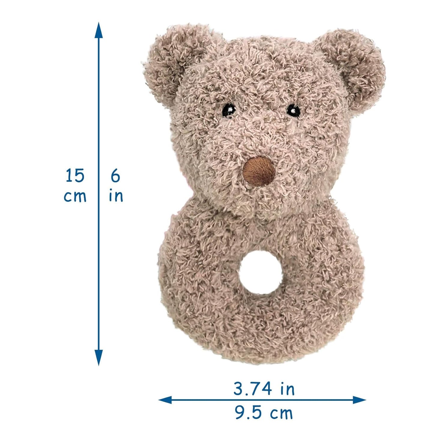 Baby Teddy Bear Soft Rattle Toy, Plush Bear Infant Shaker Rattle Easy-Grasp Stuffed Animal Toy, Gifts for Newborns Babies Toddlers Boys Girls, Brown, 6 Inches