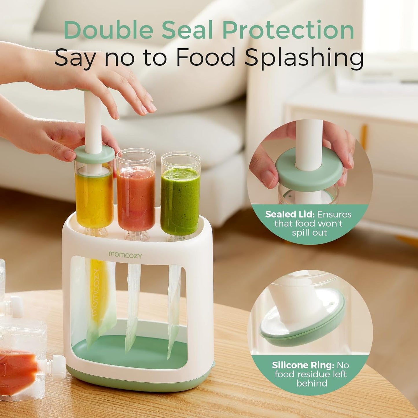 Momcozy Squeeze Station,Baby Food Maker&Pouch Filler for Homemade Baby Puree, BPA-Free, Dishwasher Safe, with Reusable Baby Food Pouches for Babies & Toddlers