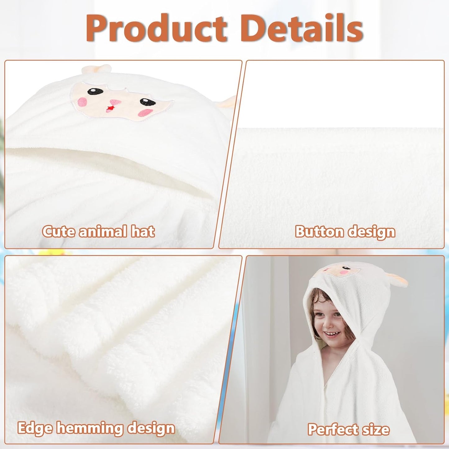 2 Pack Hooded Towel, 27.5 x 55 inch Absorbent Bath Towel for Babies, Soft Toddler Bath Towel, Thick Toddler Towels with Hood for Girls Boys,Yellow and White
