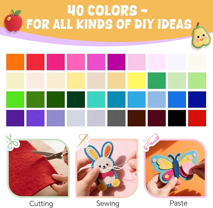 moinkerin 40Pcs Felt Sheets for Crafts
