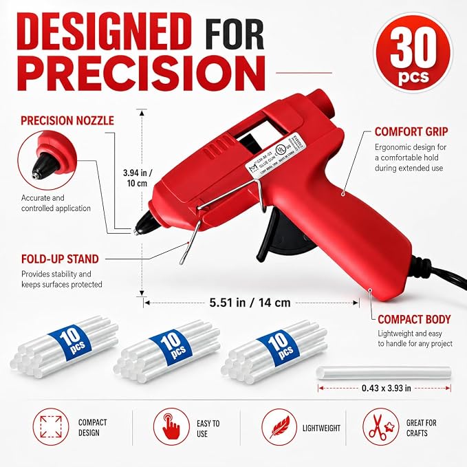 Mini Hot Glue Gun Kit with 30 Glue Sticks and Carrying Case, 15W Fast