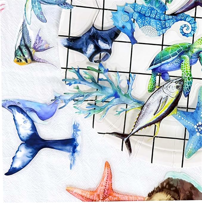 50PCS Marine Animal Stickers PET Transparent Stickers Starfish, Sea Turtles