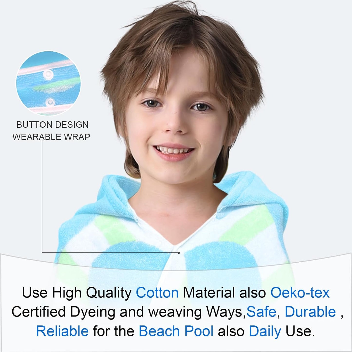 VOOVA & MOVAS Toddler Beach Towel (3-10Years), Absorbent Quick Dry Lightweight Towel Wrap with Hood for Pool | Swim | Bath, Blue Dot Strip