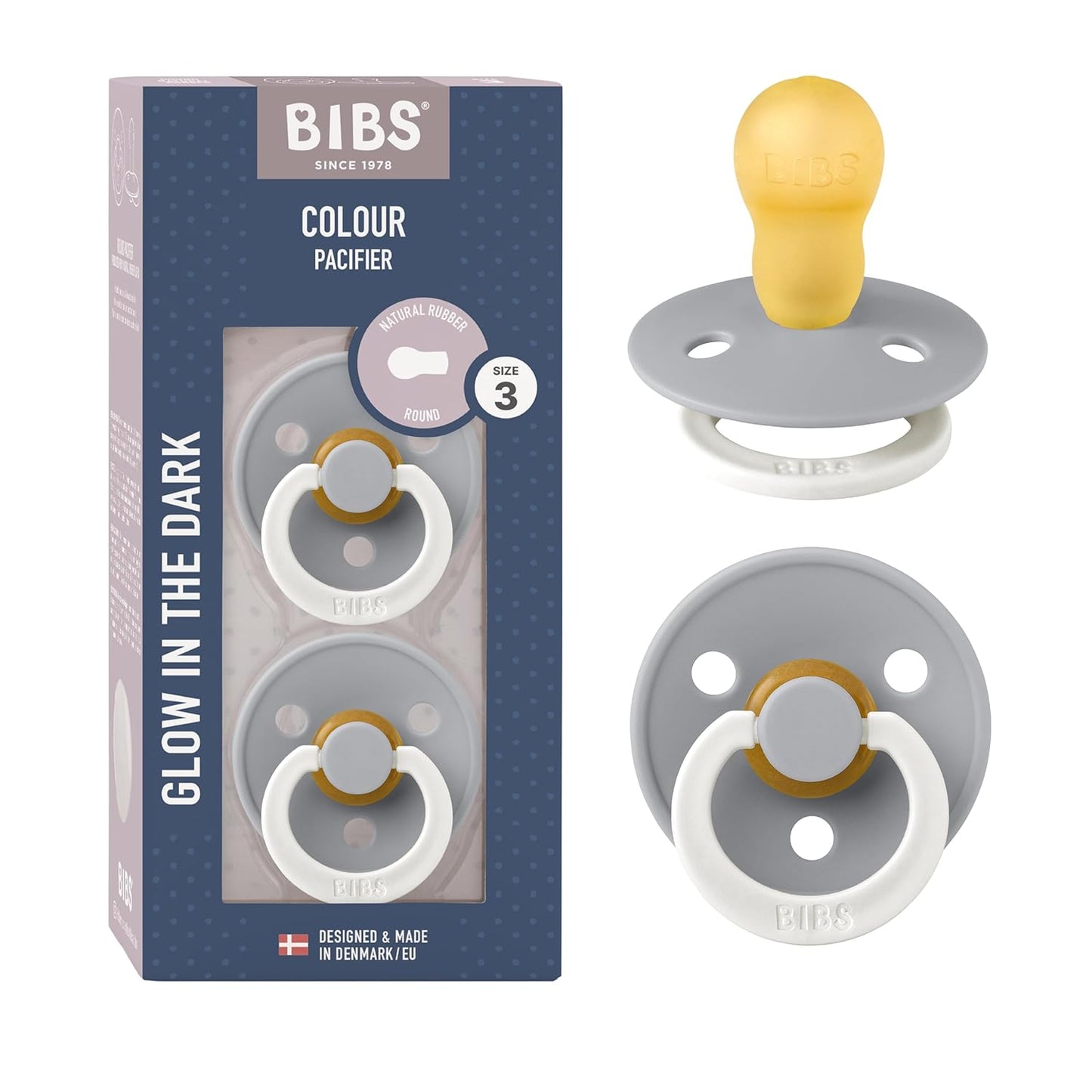 BIBS Pacifiers Colour Collection | Natural Rubber Baby Pacifier | Set of 2 BPA-Free Soothers | Made in Denmark | 18+ Months (Pack of 2) | Cloud Night