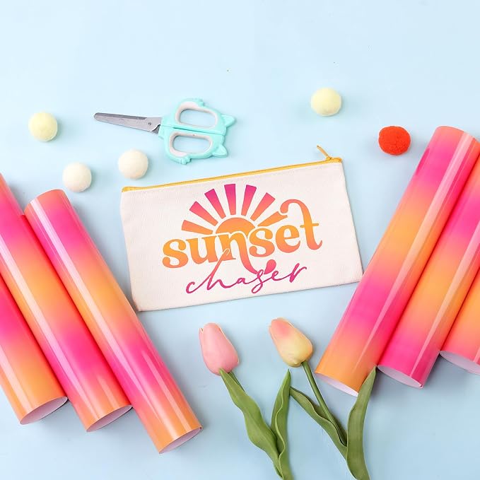Tintnut Pink Yellow Gradient Heat Transfer Vinyl, Ombre pattern PU HTV Sheets