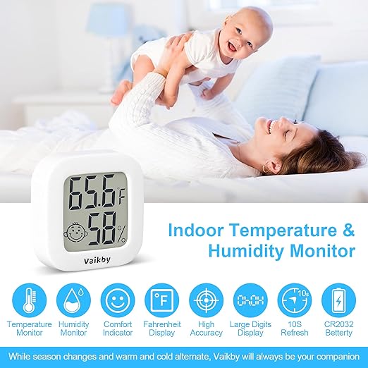 Vaikby Indoor Thermometer 4Pack, Humidity Gauge Meter Digital Hygrometer Room Thermometer for Home, Hight Accurate Temperature and Humidity Monitor for Greenhouse, Reptile, Humidors, Cellar, Office