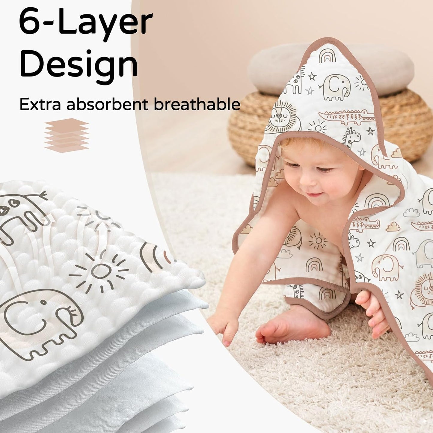 Yoofoss Hooded Baby Towels for Newborn 2 Pack 100% Muslin Organic Cotton Baby Bath Towel with Hood for Babies, Infant, Toddler and Kids, 32x32Inch, Soft and Absorbent Newborn Essential, Giraffe