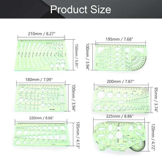 Utoolmart Multifunctional Template, Geometric Drawings Templates, Measuring