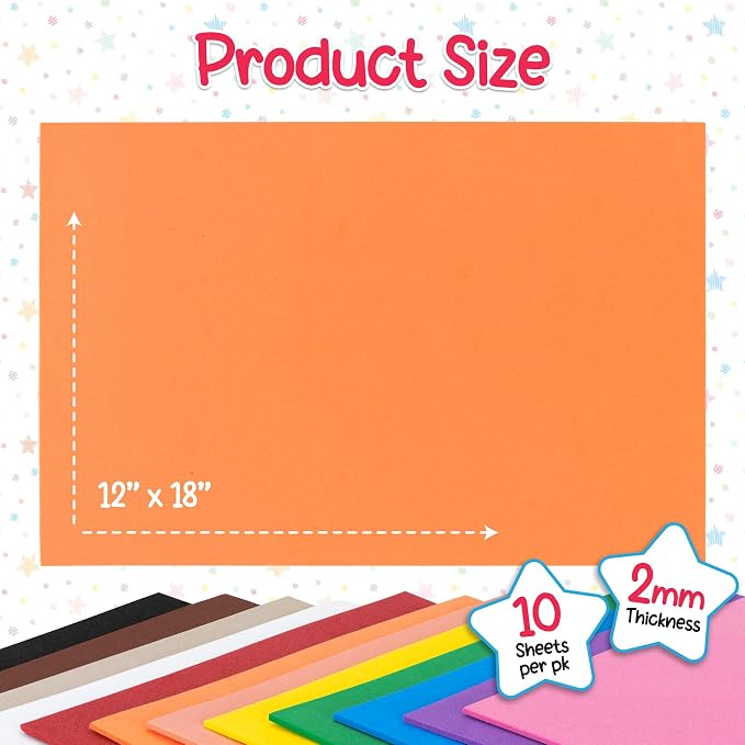 Hygloss Products Sheets for Crafts Colorful Foam for DIY Arts & Craft, 10 Piece