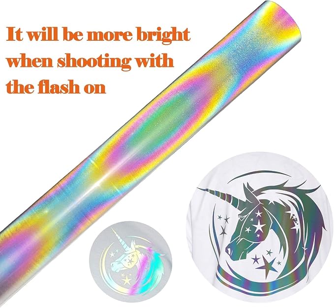 FUNKAKA Heat Transfer Vinyl Reflective Rainbow HTV Roll, Reflective HTV Vinyl