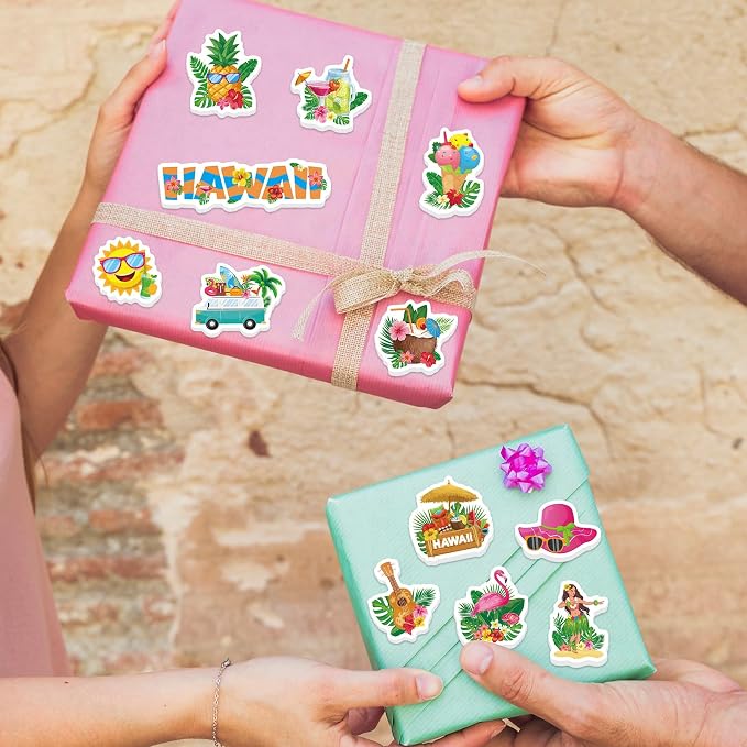 300Pcs Summer Foam Stickers, Colored Hawaii Palm Leaf Flower Foam Sticker Self