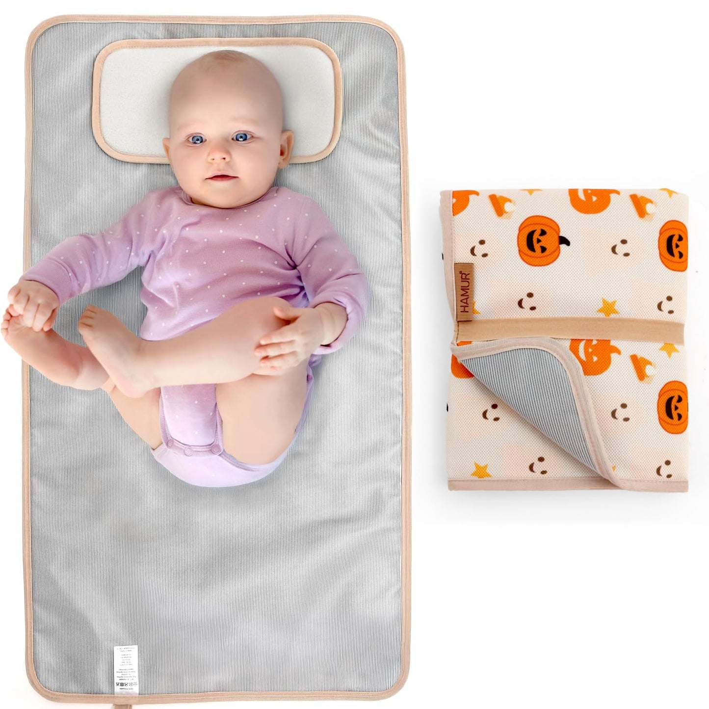 Hamur Home Portable Changing Pad – Waterproof, Washable & Easy Wipe Clean, Foldable Travel Baby Changing Mat for Diaper Bag, Compact & Lightweight, Must-Have for Newborns (Halloween Pattern)
