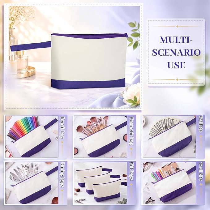 Silkfly 15 Pcs Cotton Canvas Makeup Bags Cosmetic Zipper Bags 10.2 x 5.5 x 2''