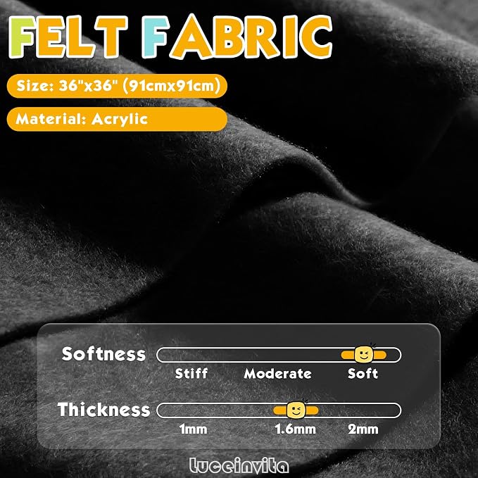 Black 36" X 36" Felt Fabric Sheet