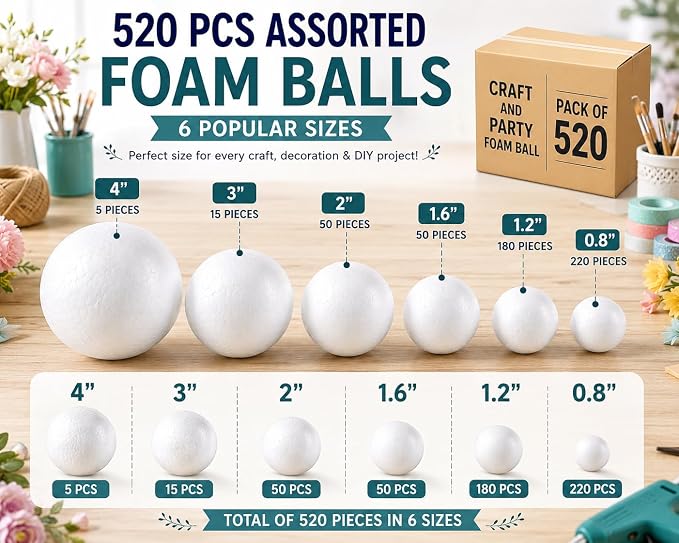 Evershine 520 Pack Craft Foam Ball Assorted
