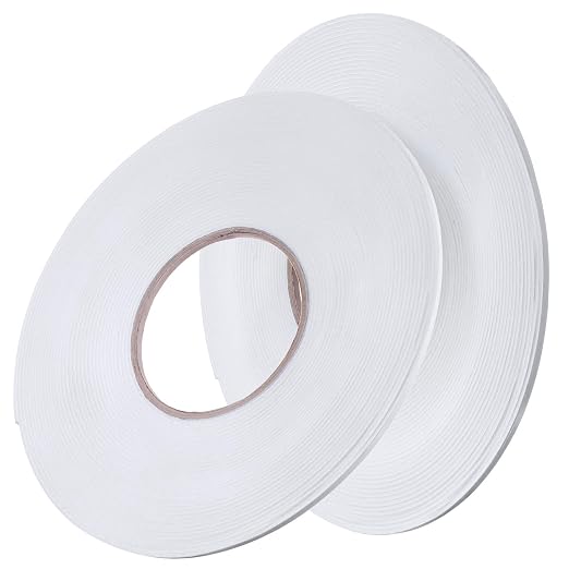 Tatuo 2 Rolls Double Sided Foam Tape 1/8 Inch by 50 Feet White PE Foam Tape