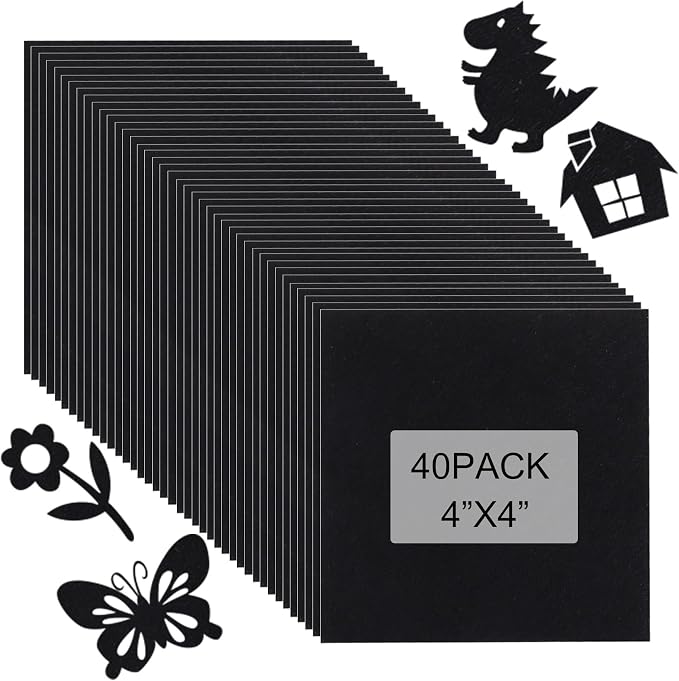 40 Pcs Stiff Felt Fabric Sheet for Crafts, 1mm Thick and 4”x 4”Black Felt