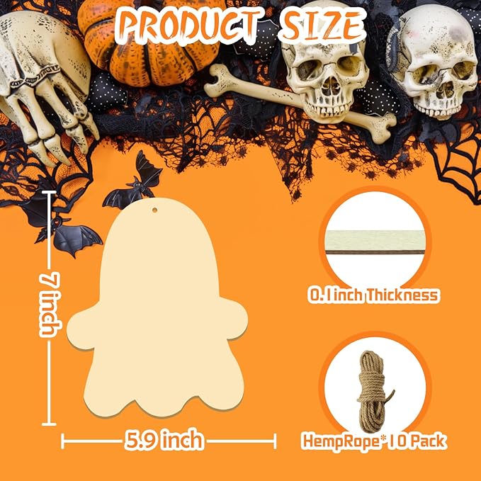 Large Size 7" Halloween Wooden Slices Unfinished Blank Wooden Ornaments DIY