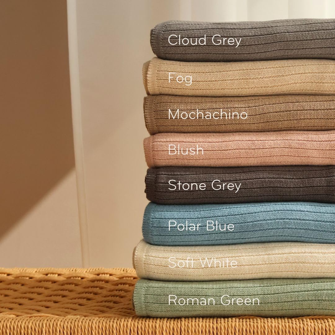Knitted Organic Cotton Baby Blanket- Swaddle Blanket, 30" x 40" Soft Receiving Blanket for Newborn (Ribbed - Fog)