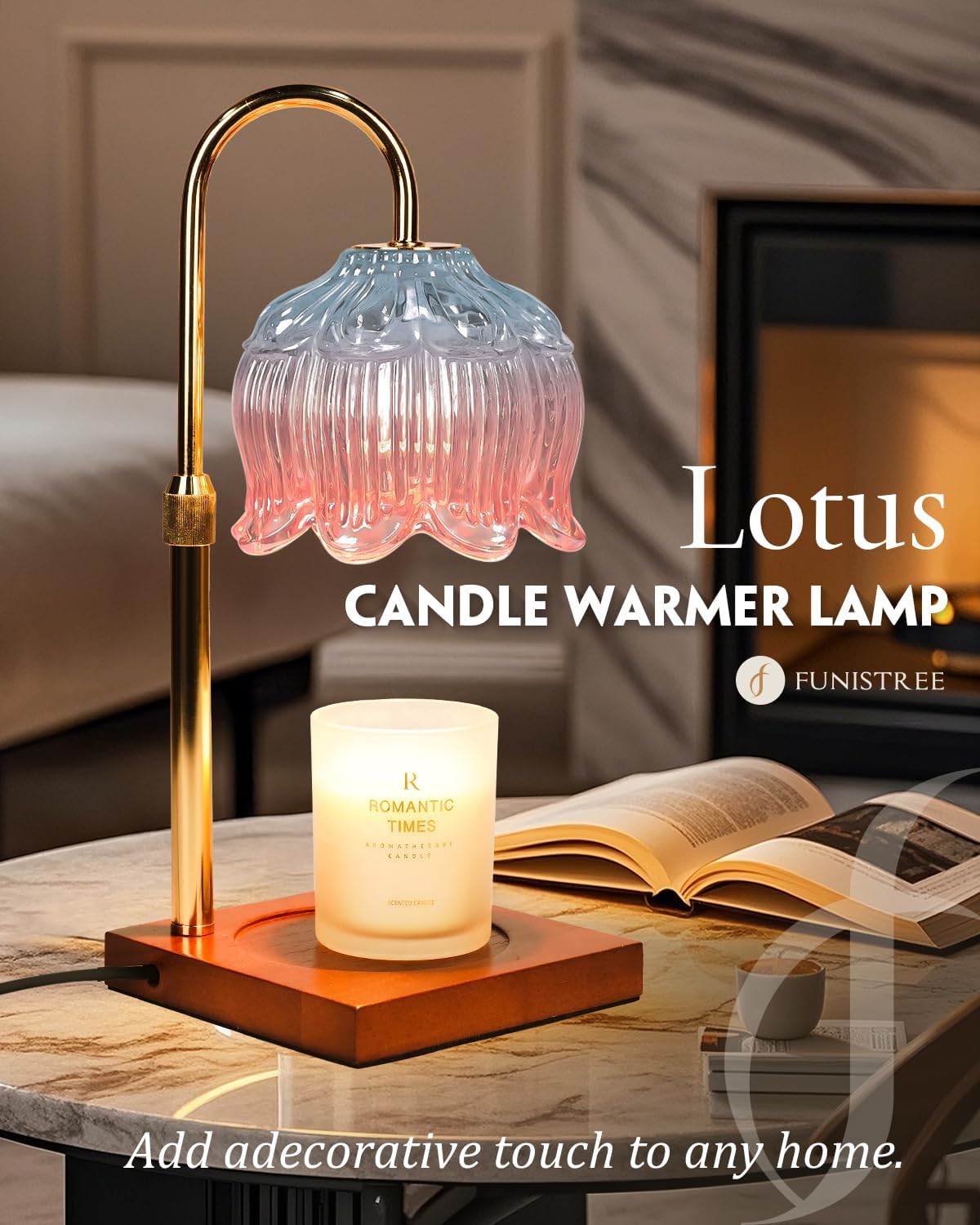 Candle Warmer Lamp with Timer & Dimmer, Candle Lamp Warmer Adjustable Height, Gifts for Women Mom Birthday Christmas, House Warming New Home Bedroom Decor,Lotus Flower Wax Warmer for Jar Candles
