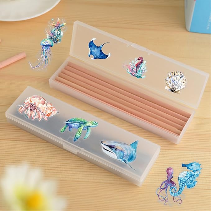 50PCS Marine Animal Stickers PET Transparent Stickers Starfish, Sea Turtles