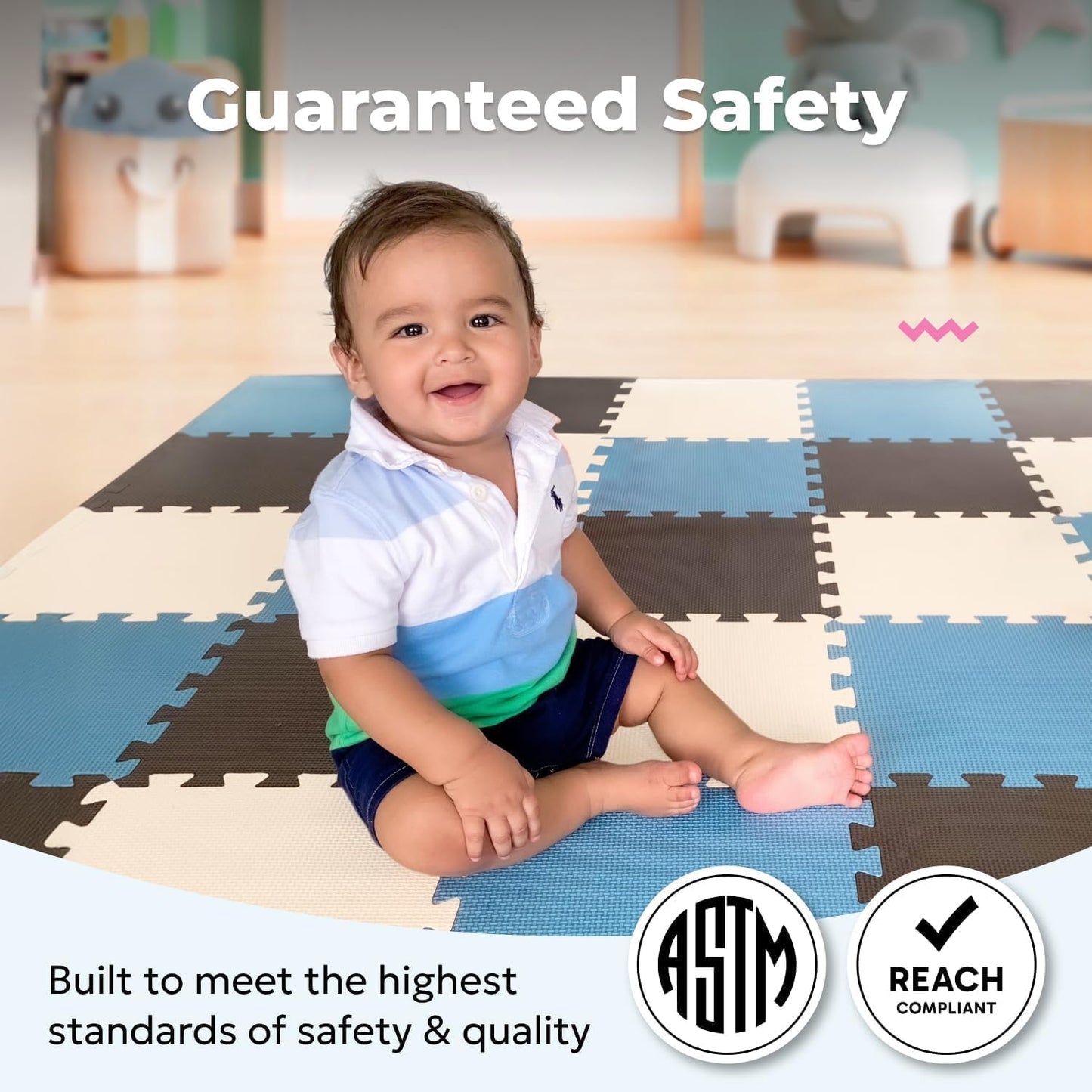 MioTetto Baby Play Mat, Soft Foam Floor Tiles for Kids. Adjustable Interlocking Foam Tiles, Fits with 50x50 Playpen Baby mat for Crawling & Development, Safe & Non-Toxic Playmat for Babies 6-12 Months