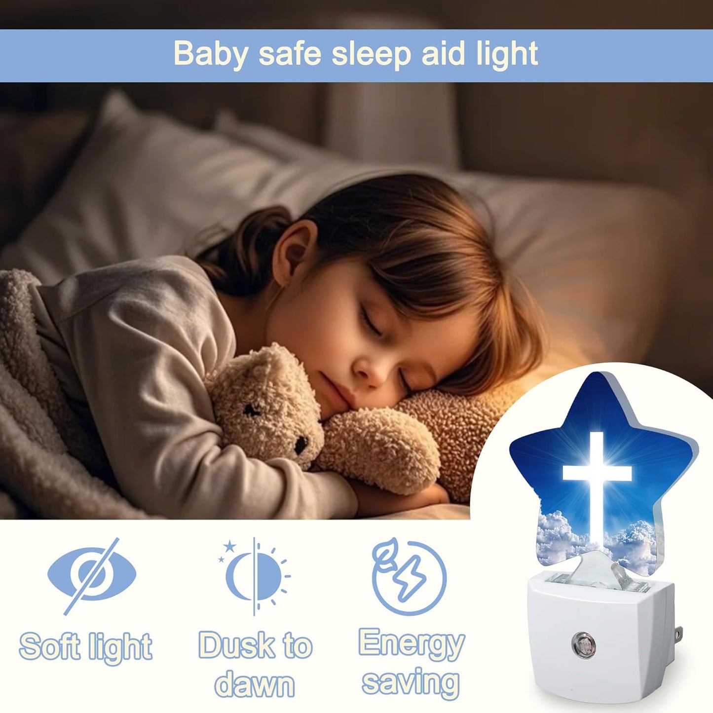 Cross Heaven Night Light,White Cross Sunset Plug-in Star Night Lights with Dusk-to-Dawn Sensor for Bedroom,Bathroom,Living Room Sleep Friendly Lamp for Women Girls Boys Gift,0.5W