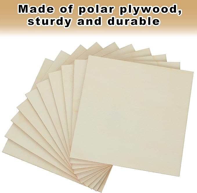 100 Pieces 5x5 Inch Wood Squares Unfinished Basswood Plywood Wooden Sheets 1/8
