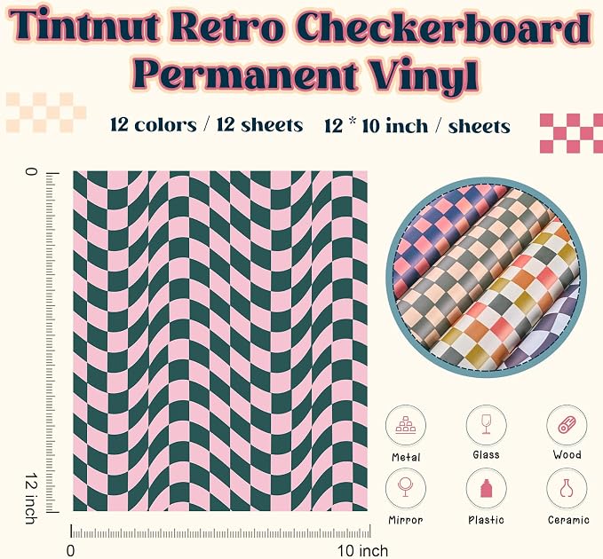 Tintnut Checkerboard Permanent Vinyl, waterproof, easy peel & stick, works