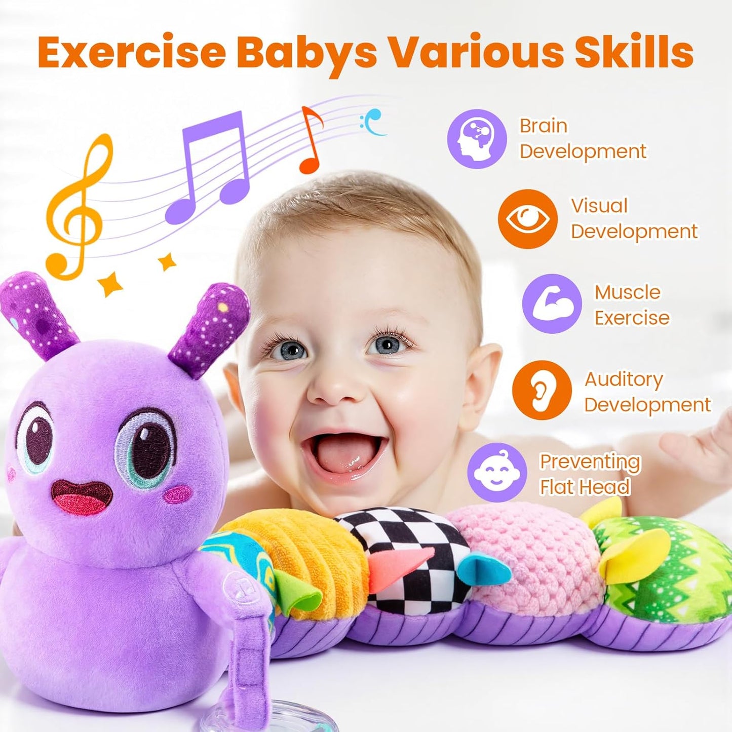 Baby Toys 0-6 Months, Washable Baby Musical Caterpillar Toys with 10 Kid's Song,Rattles,BabyTeething Toys,Suitable for 0-6, 6-12 Months Infant Tummy Time Toy,Newborn Baby Boy&Gril Scensory Gifts