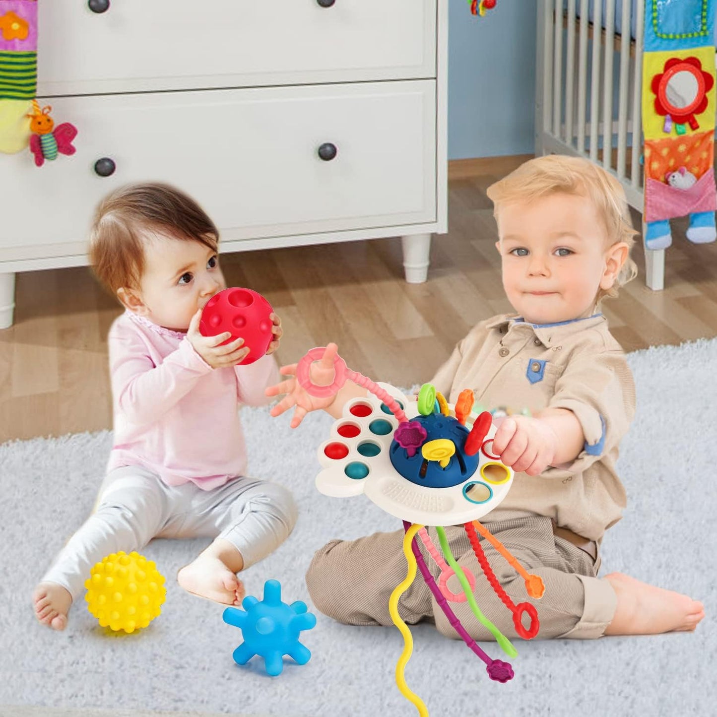 Baby Sensory Montessori Toys for 18 Months Sensory Balls Pull String Toys for Babies Teething Developmental Toy for Boys Girls Christmas Birthday Gifts Infant