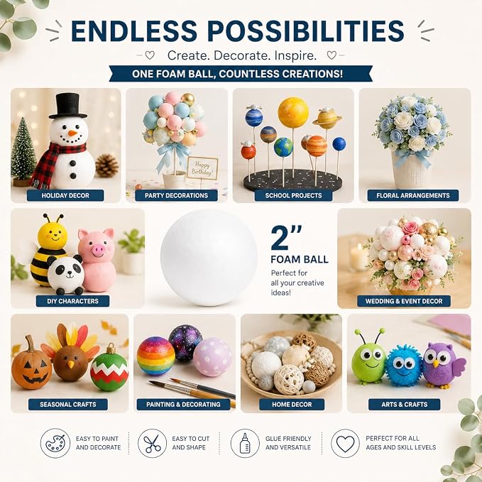 Evershine 60 Pack 2 Inch Craft Foam Ball