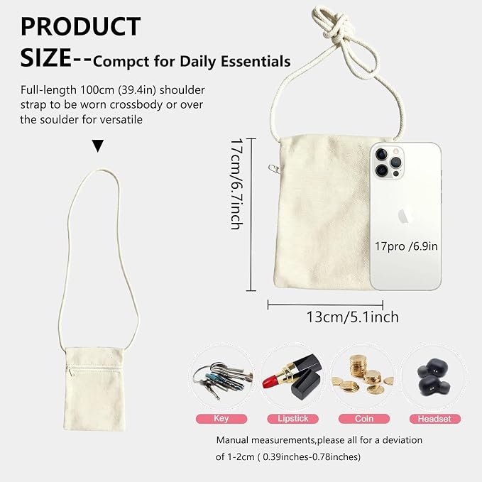 6Pcs 13x17cm Blank Canvas Crossbody Bag, Bulk Mini Zipper Shoulder Bags