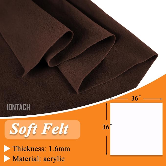 IONTACH 36" X 36" Brown Soft Felt Fabric 1.6mm Thick | Felt Sheets