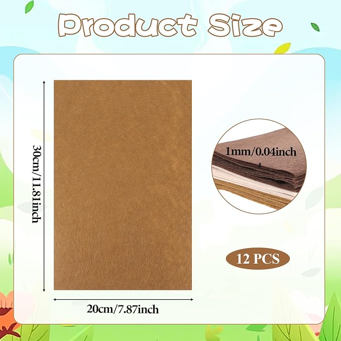12 Pcs Felt Sheets, 7.8"×11.8" 1mm Thick Soft Felt Fabric Sheet, 3 Assorted