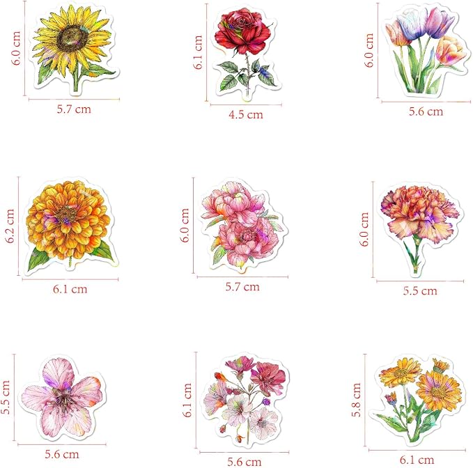 100 PCS Glitter Natural Flower Stickers
