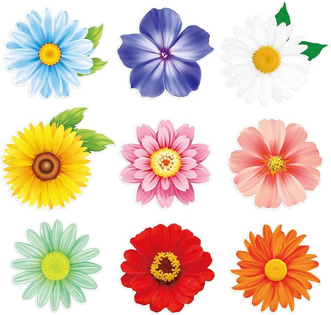 54Pcs Spring Flower Cutouts Bulletin Board Decorations Summer Floral Paper