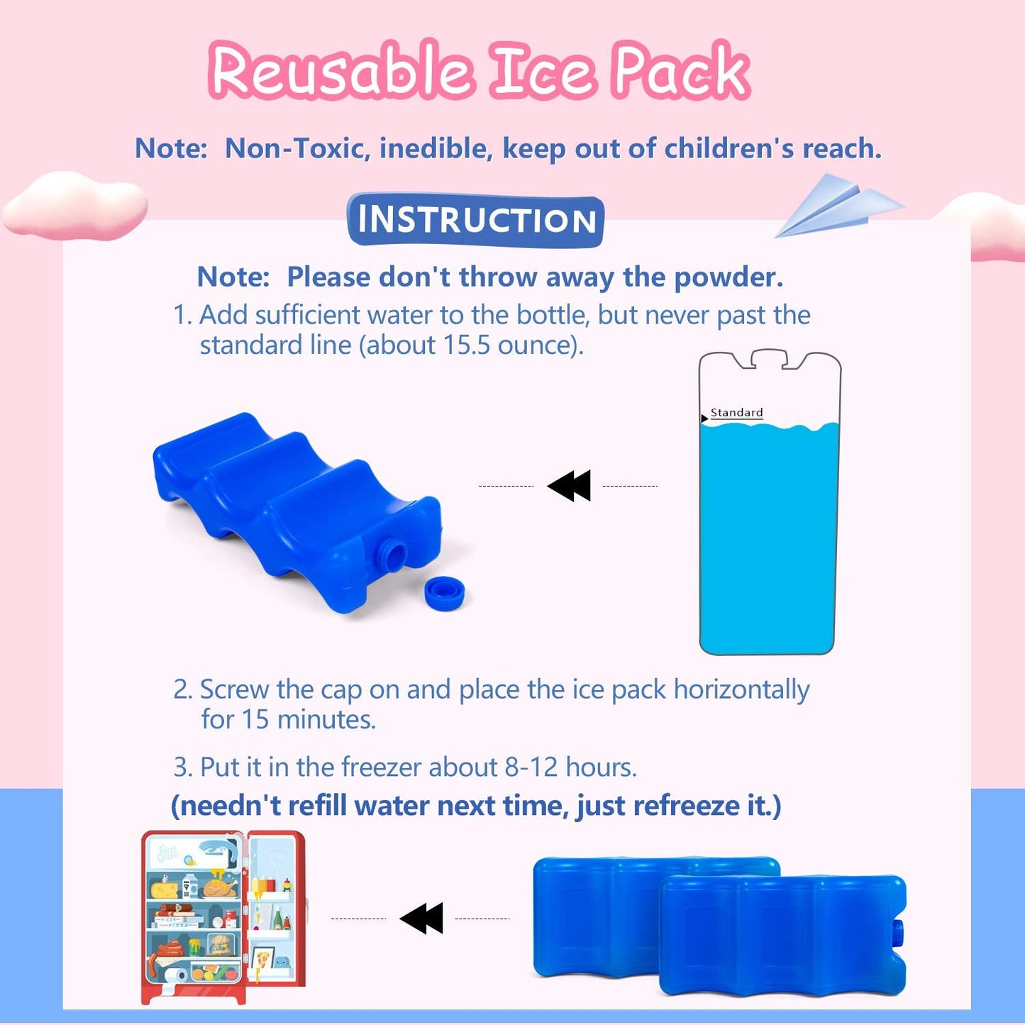 Luxja Reusable Ice Packs for Breastmilk Storage (Pack of 2), Breastmilk Bottle Ice Packs for Breastfeeding Working Mom, Blue