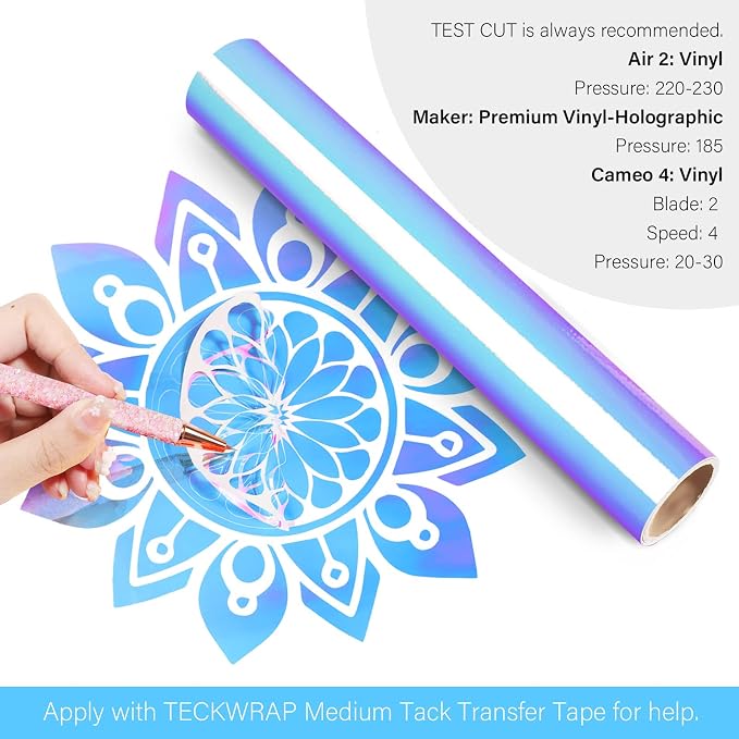 TECKWRAP Holographic Chrome Vinyl Permanent Adhesive 12" x 60", Opal White