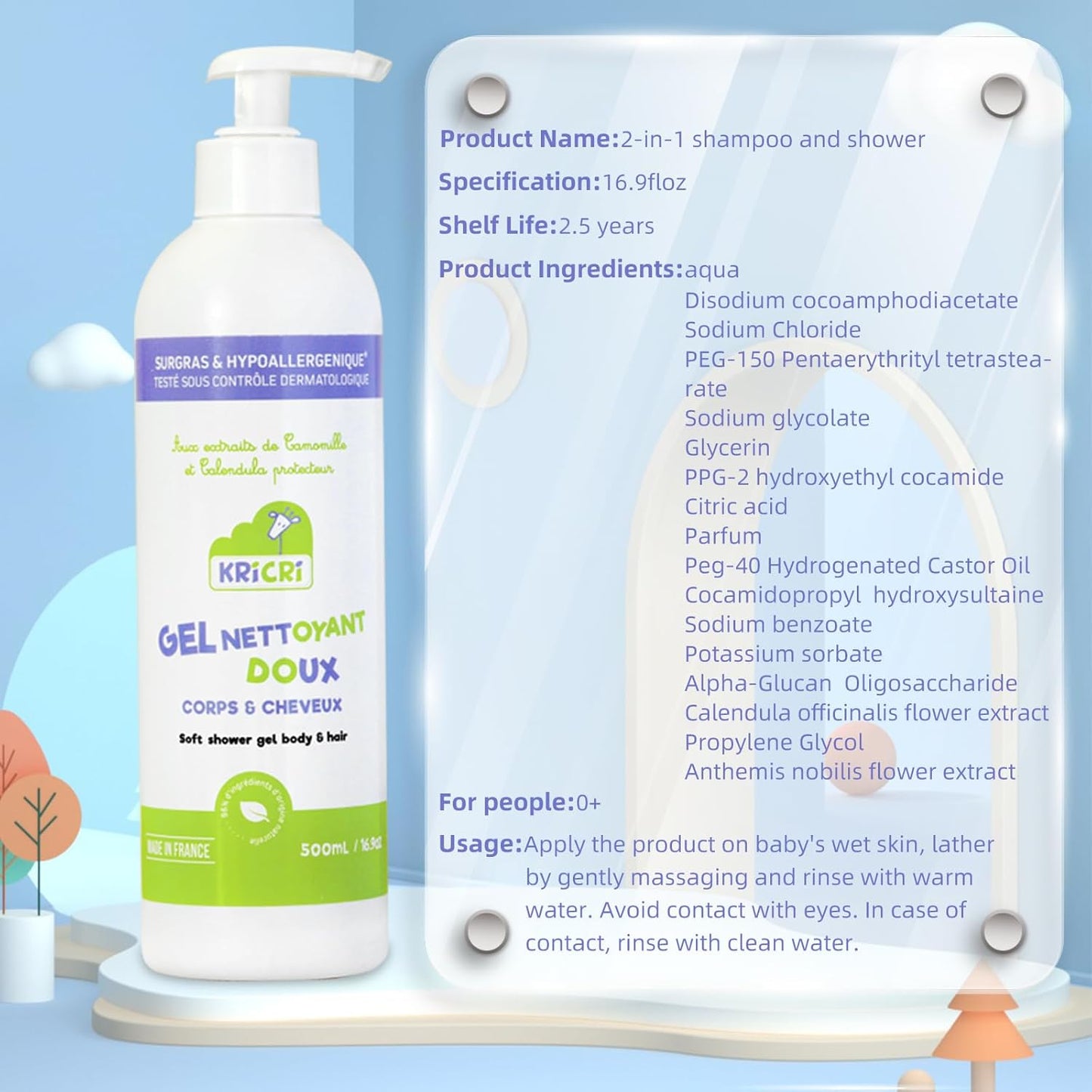 2-in-1 Hypoallergenic Body Wash & Shampoo for Children's Fragile Skin & Hair, 16.9 fl.oz (500ml)