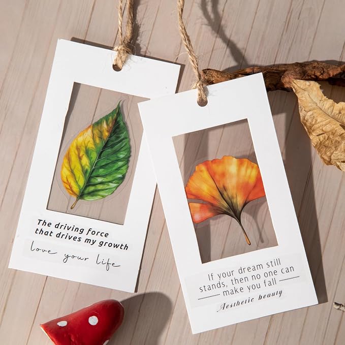 90PCS Leaf PET Stickers — Botanical Designs from Tropical Green to Autumn Maple